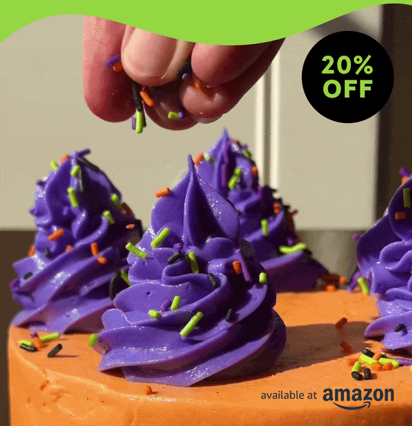 Gif of a Halloween cake decorated with Fancy's Classic Halloween Sprinkles