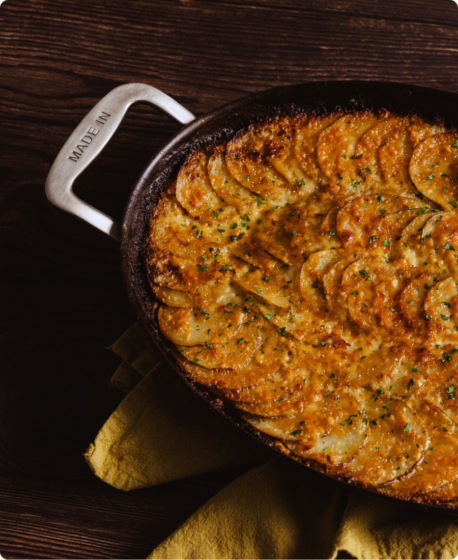 Potatoes au gratin in a Made In pan