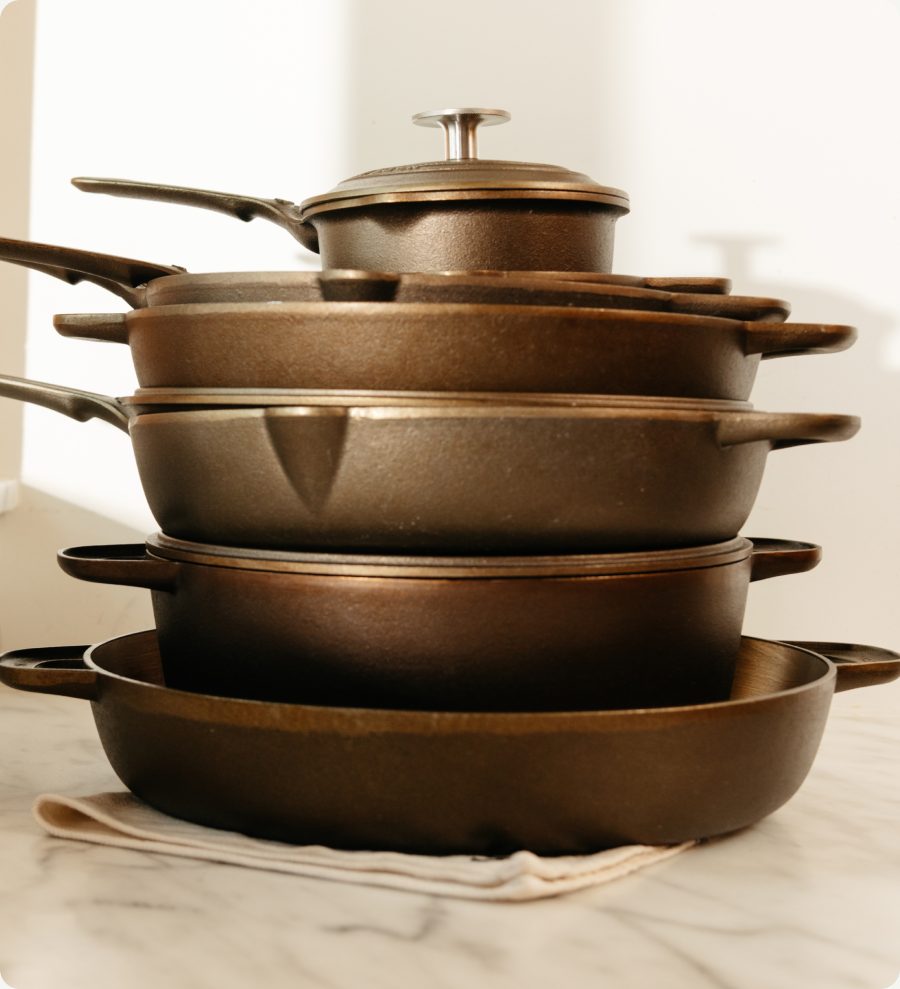Stack of cast iron cookware
