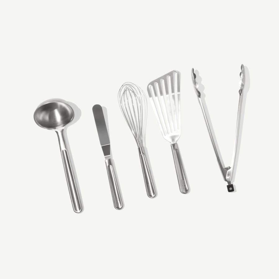 Stainless Steel Utensil Set, five pieces laid out