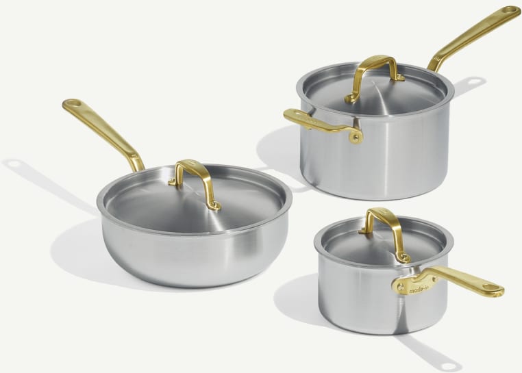 Stainless Saucepan Set with brass handles