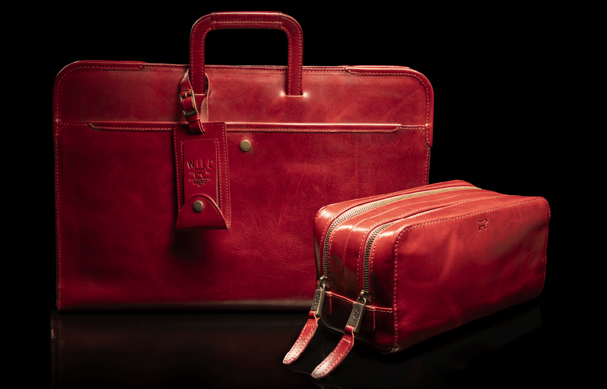 William Italian leather briefcase with Professional Travel Kit