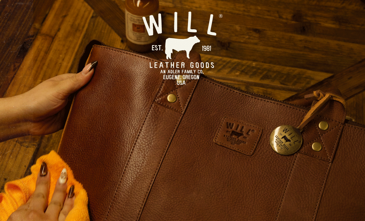 Handcrafted leather bag receiving thoughtful care