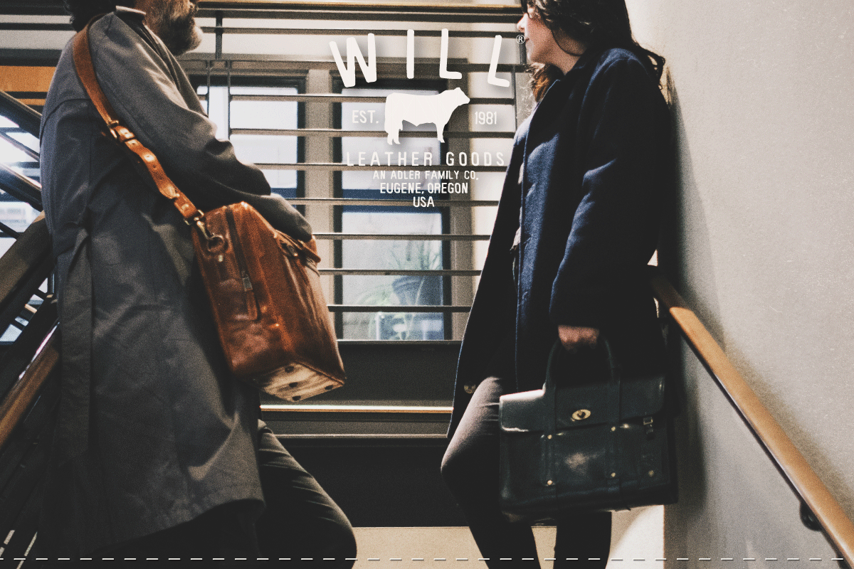 William Collection Italian leather bag carried in an industrial setting