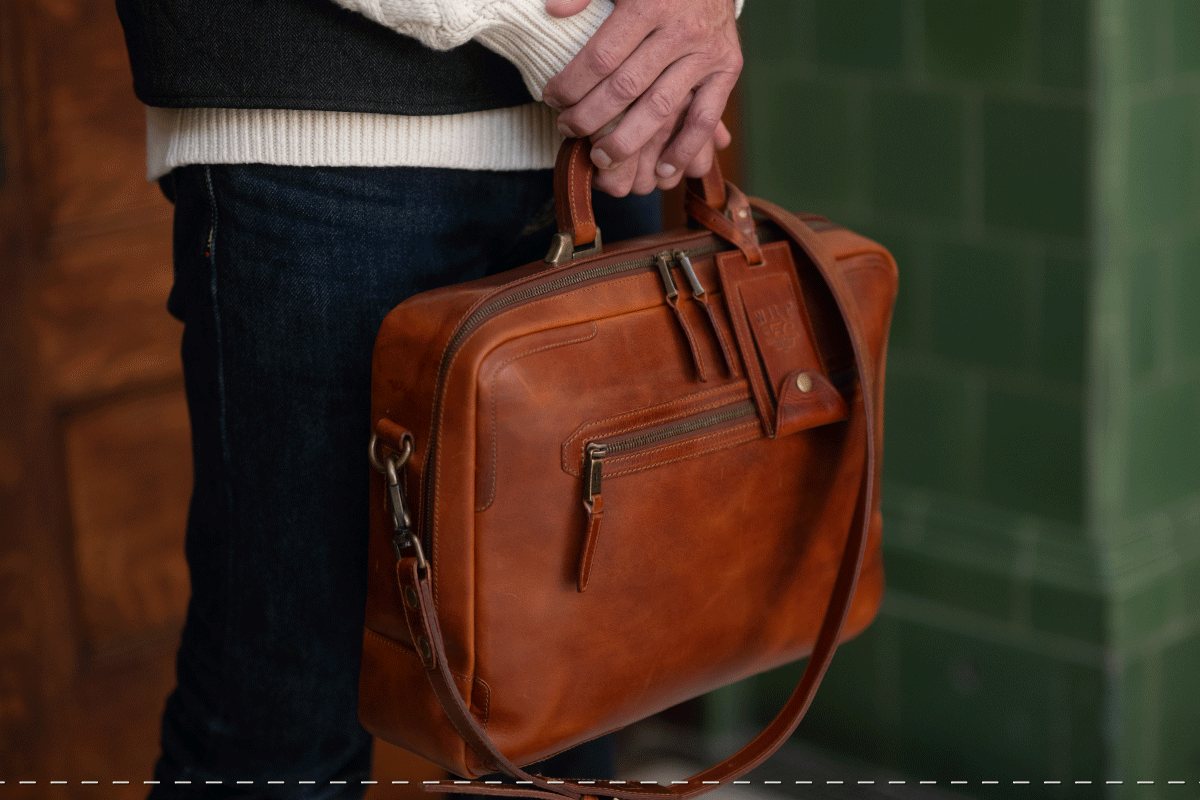 William Italian leather briefcase with Professional Travel Kit