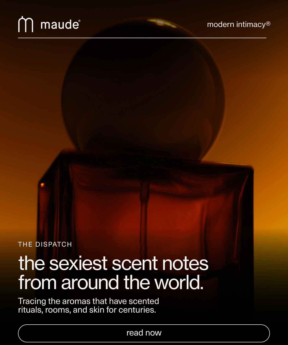 maude | modern intimacy | The Dispatch | the sexiest scent notes from around the world. | Tracing the aromas that have scented  rituals, rooms, and skin for centuries. | [ read now ]