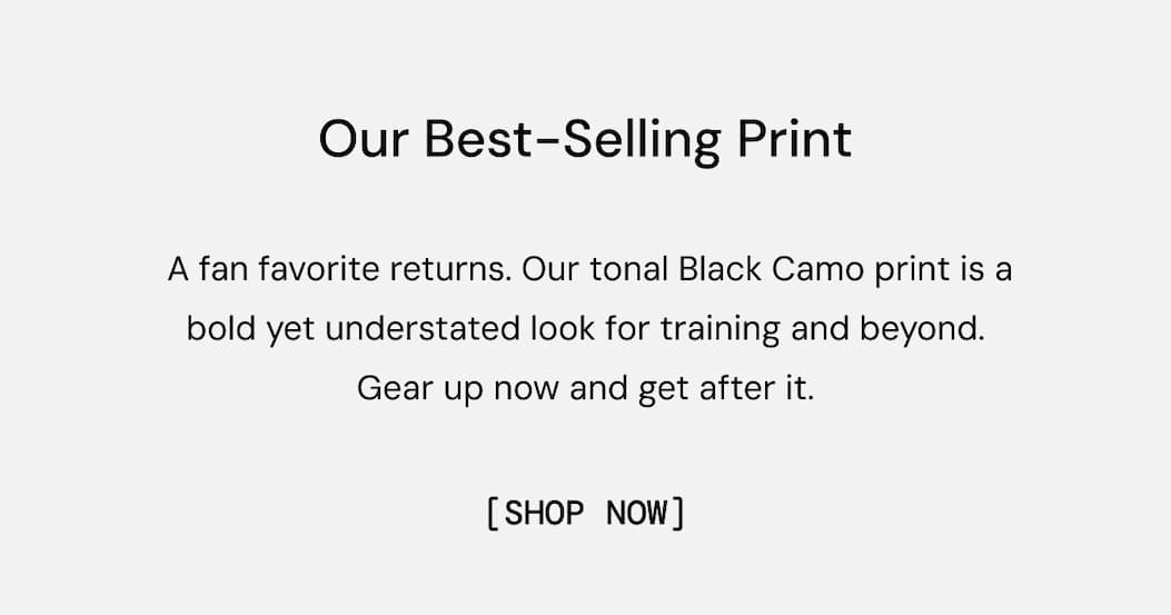 Body Copy: Our Bestselling Print - Black Camo. Shop Now