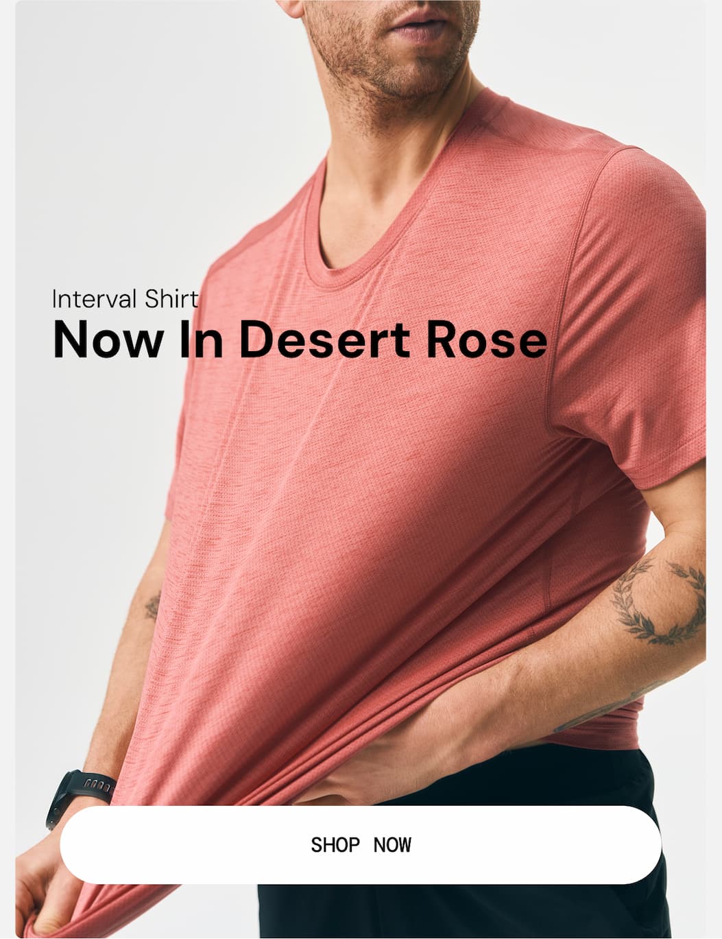 Hero Image: In-Studio Model in New Desert Rose Interval Shirt