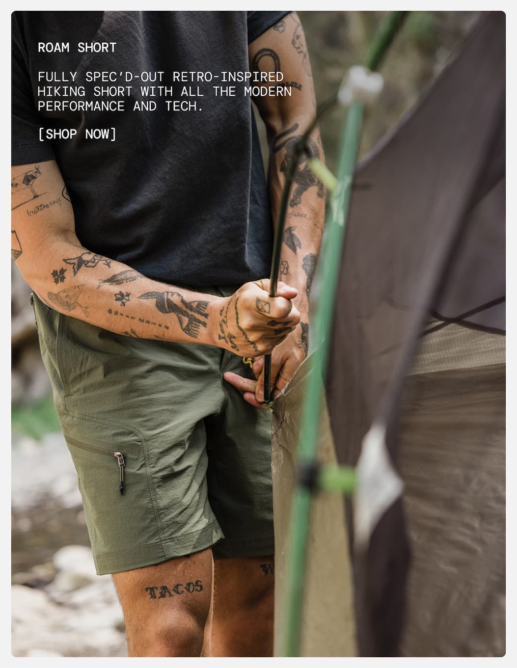 Active Image: Athlete Setting up a Tent in Roam Short