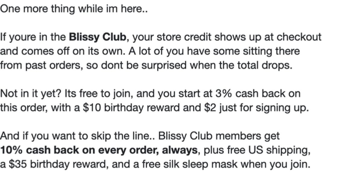 A note about the Blissy Club