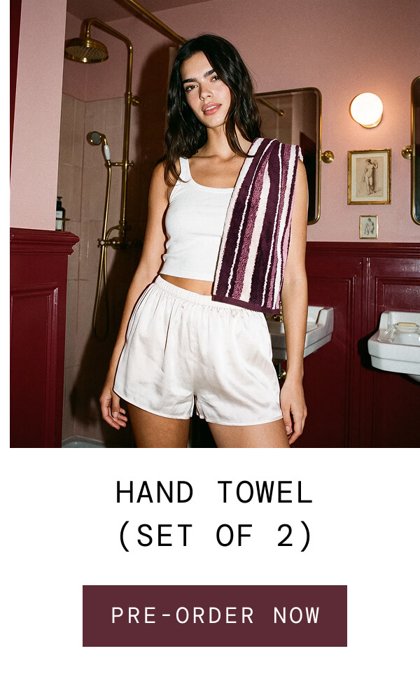 Ultraplush Hand Towels (Set of 2) in Bordeaux Stripe. Pre-order now