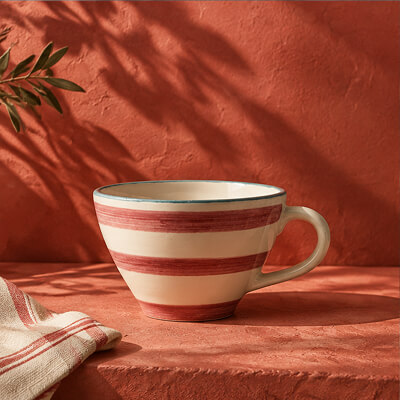 Ceramic Tea Cup with Hand-Painted Stripes by Rice by Rice