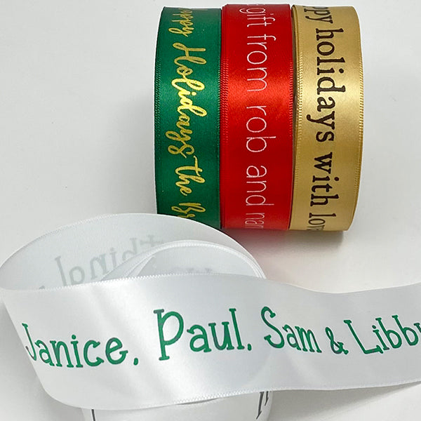 Classic red and gold personalized Christmas ribbon