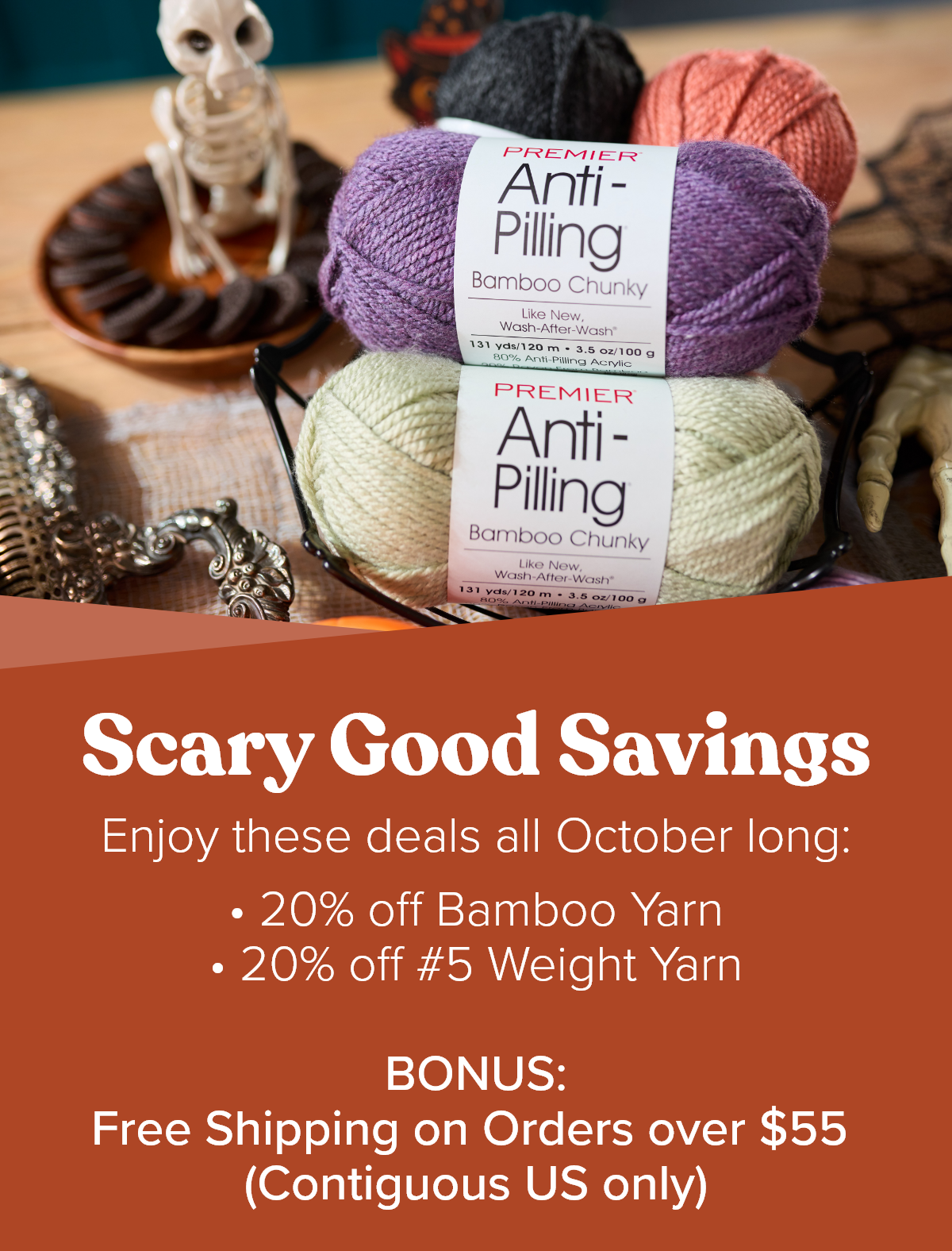20% off Bamboo Yarn, 20% off #5 Weight Yarn  BONUS: Free Shipping on Orders over $55  (Contiguous US only)