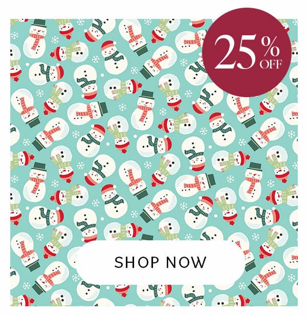 25% Off Shop Now. Blue fabric swatch with snowmen on it