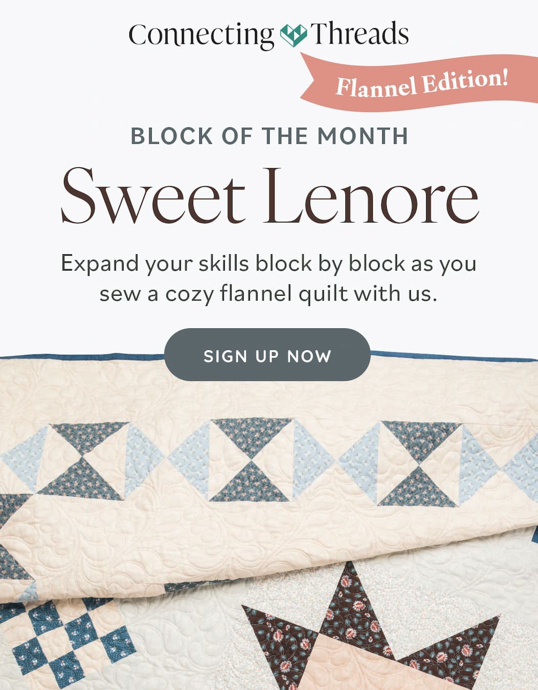 Block of the Month | Sweet Lenore. Build your skills block by block as you sew a cozy flannel quilt with us. Sign Up Now >>