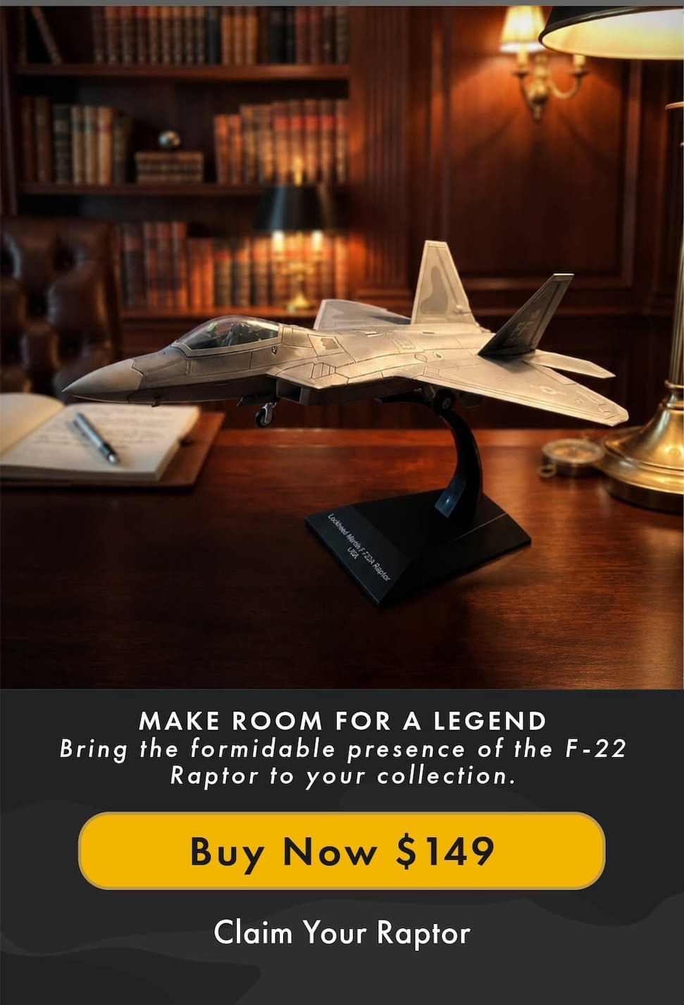 Capture the unmistakable profile of the F-22 Raptor in an impressive 1:72 scale replica. Complete with its display stand, it's ready to take pride of place in your aviation collection.