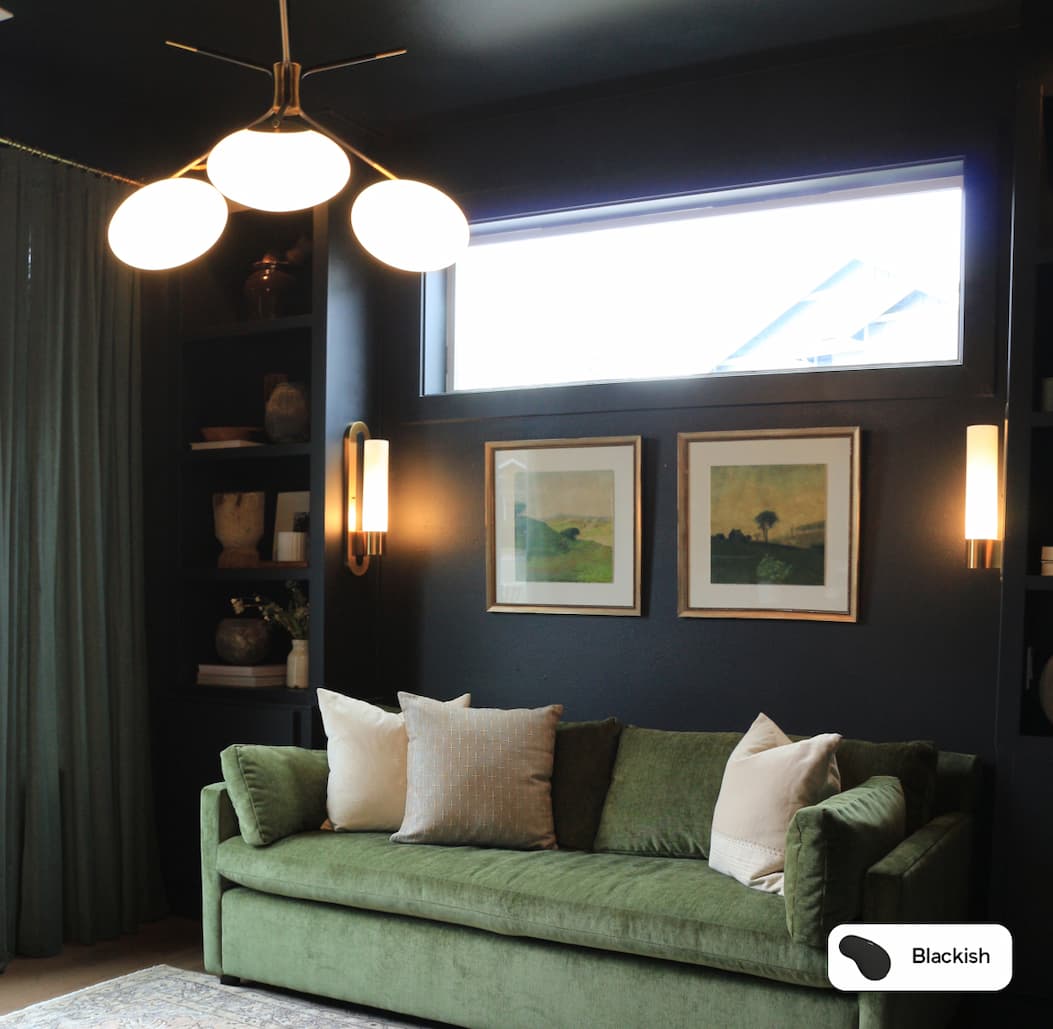 Home office featuring almost black paint color Blackish