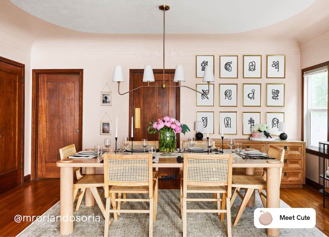 Dining room featuring dusty rose paint color Meet Cute