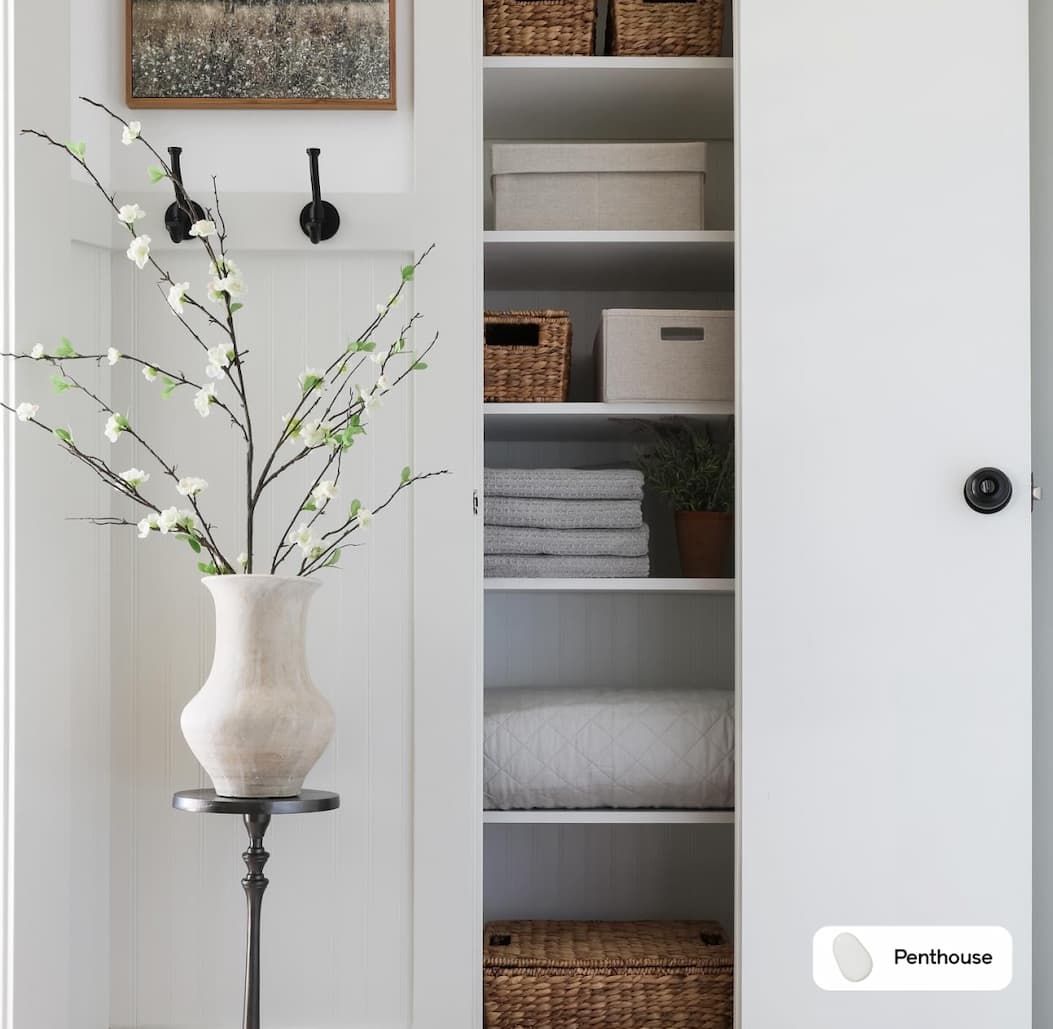 Hallway closet featuring gray neutral paint color Penthouse