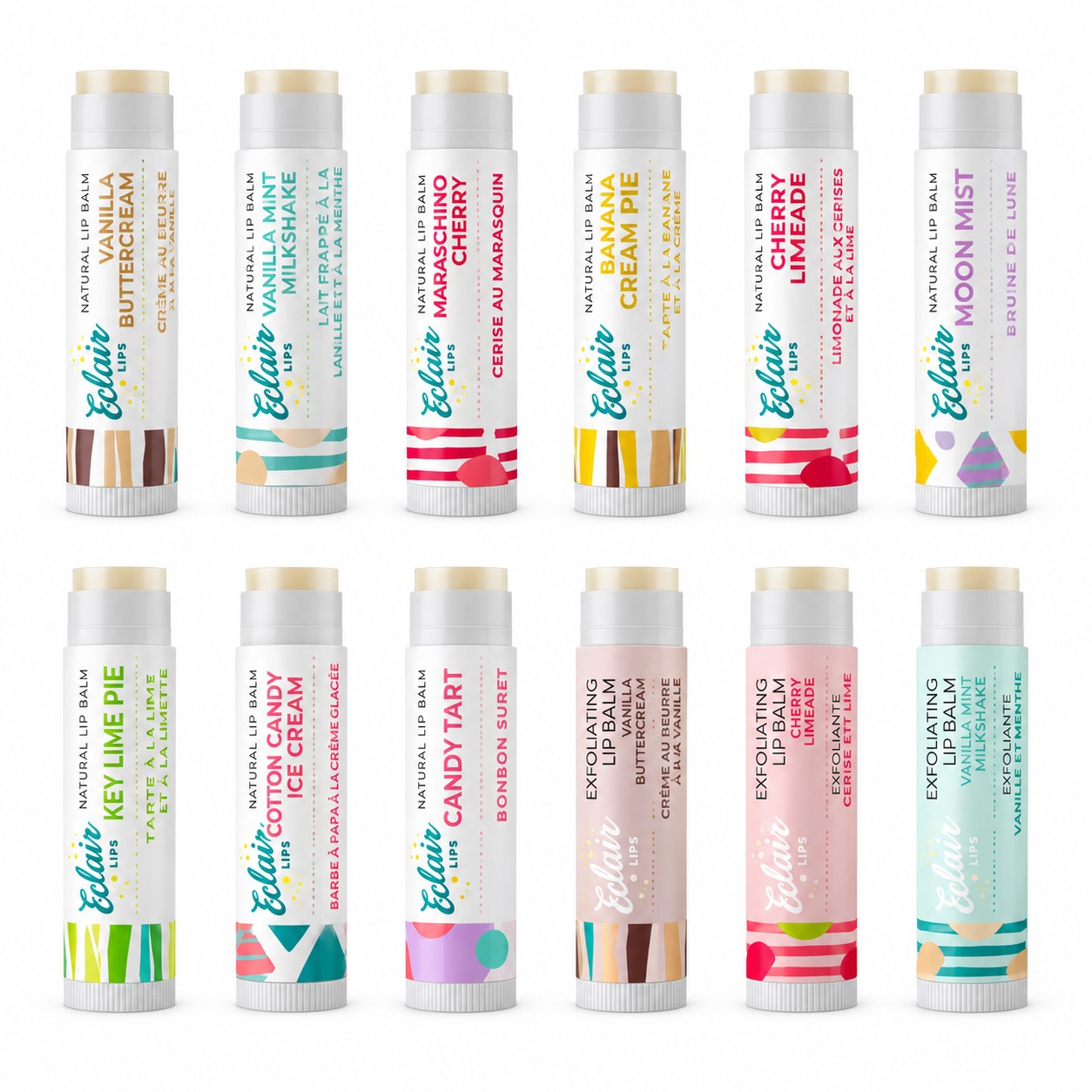 12 flavoured and exfoliating lip balms