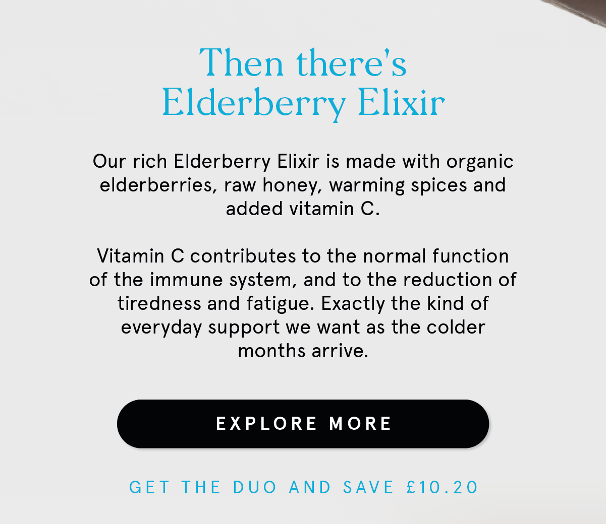 Elderberry Elixir, made with organic elderberries, raw honey, warming spices and added vitamin C.