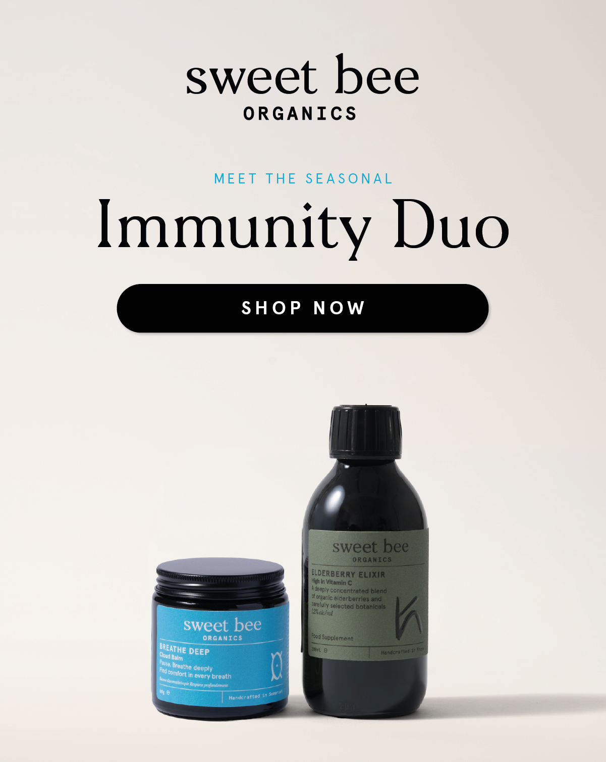 Meet the Seasonal Immunity Duo. Breathe Deep Cloud Balm and Elderberry Elixir.