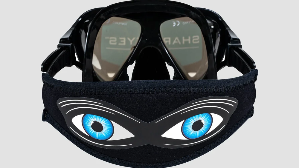 Shark Eyes mask strap cover with a pair of eye spots on the back