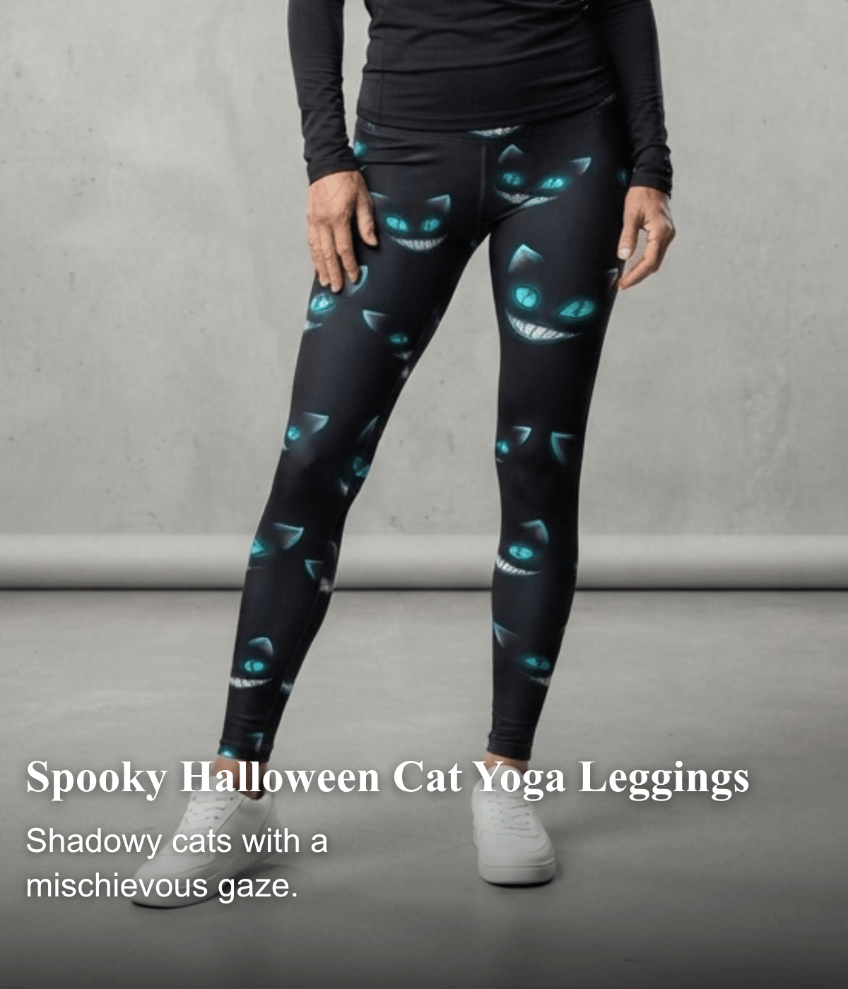 Spooky Halloween Cat Yoga Leggings — Shadowy cats with a mischievous gaze.