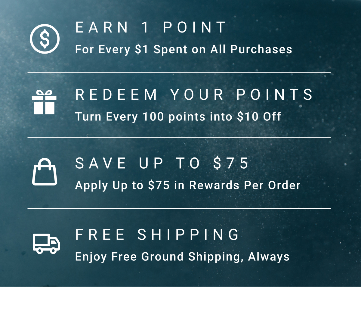 Earn 1 point for every $1 spend on all purchases. Enjoy Free Shipping.
