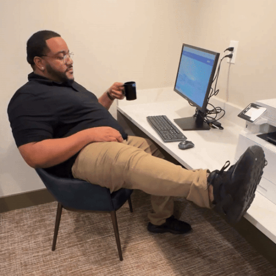 Employee of the Month style: Black Polo and Athletic Denkhakis