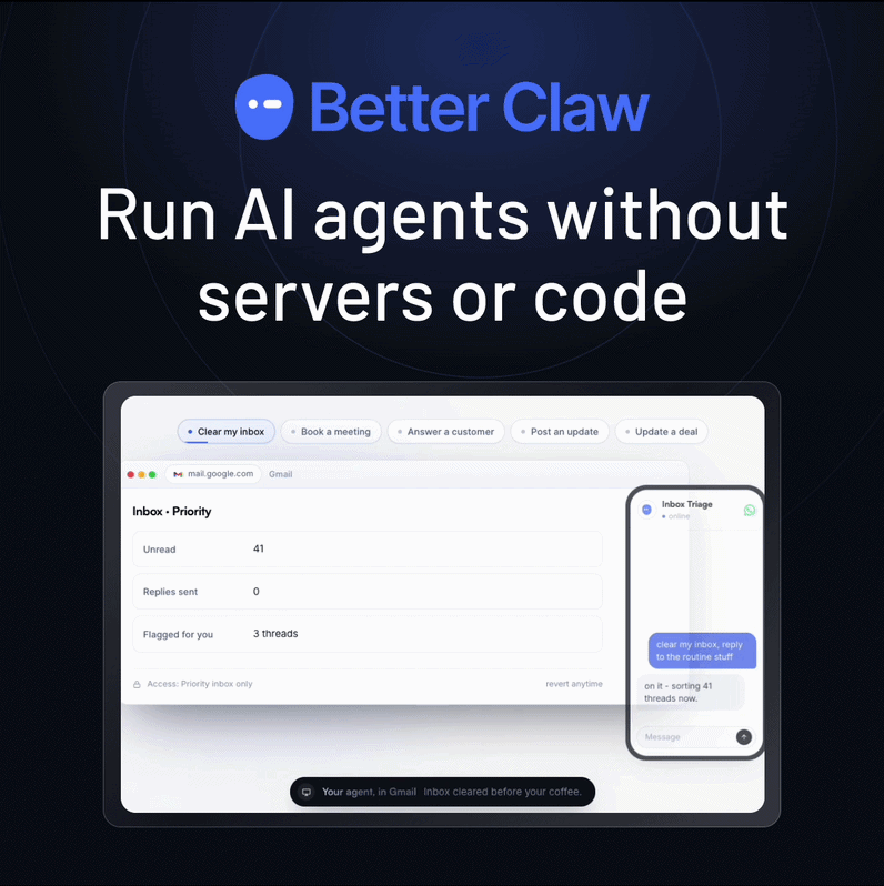 BetterClaw: Run AI agents without servers or code