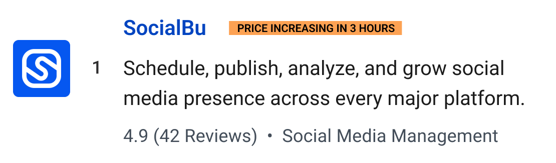 SocialBu (Price increasing in 3 hours): Schedule, publish, analyze, and grow social media presence across every major platform.