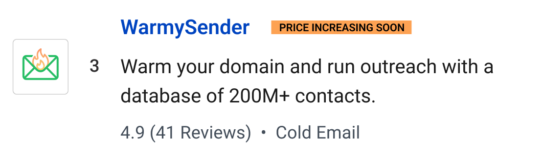 WarmySender (Price increasing soon): Warm your domain and run outreach with a database of 200M+ contacts.