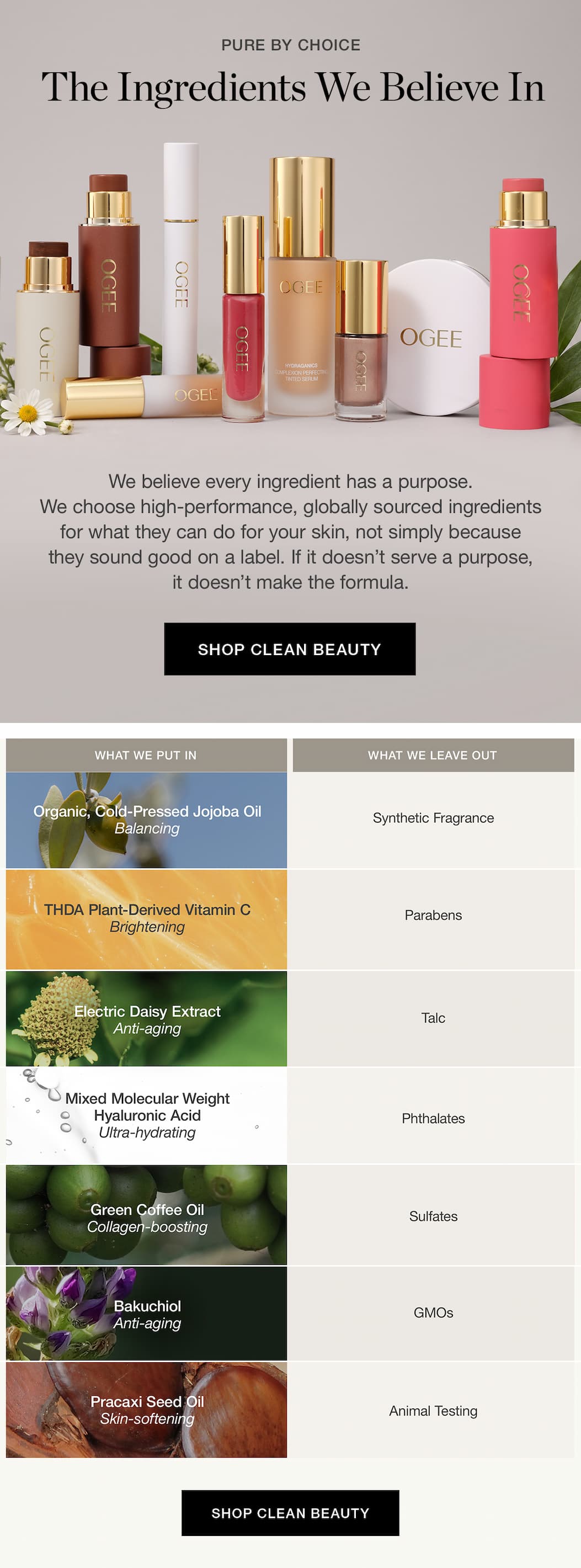 PURE BY CHOICE | The Ingredients We Believe In | We believe every ingredient has a purpose. We choose high-performance, globally sourced ingredients for what they can do for your skin, not simply because they sound good on a label. If it doesn’t serve a purpose, it doesn’t make the formula.