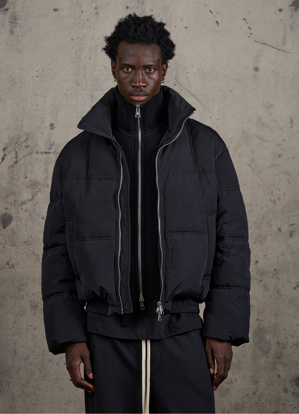 KNITTED PANEL PUFFER COAT