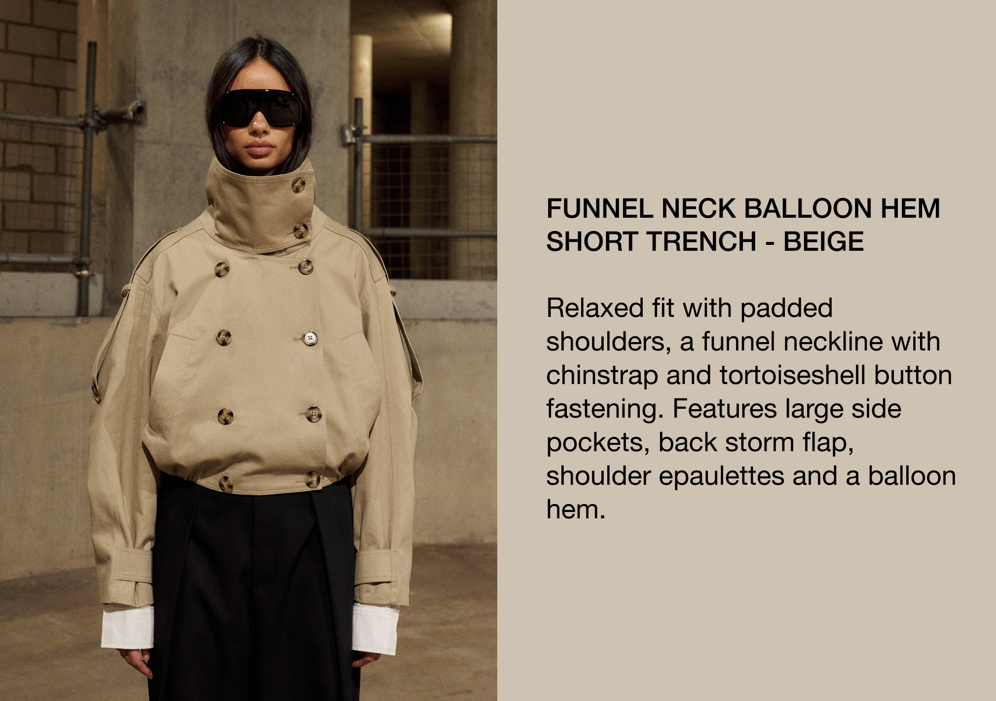 FUNNEL NECK BALLOON HEM SHORT TRENCH