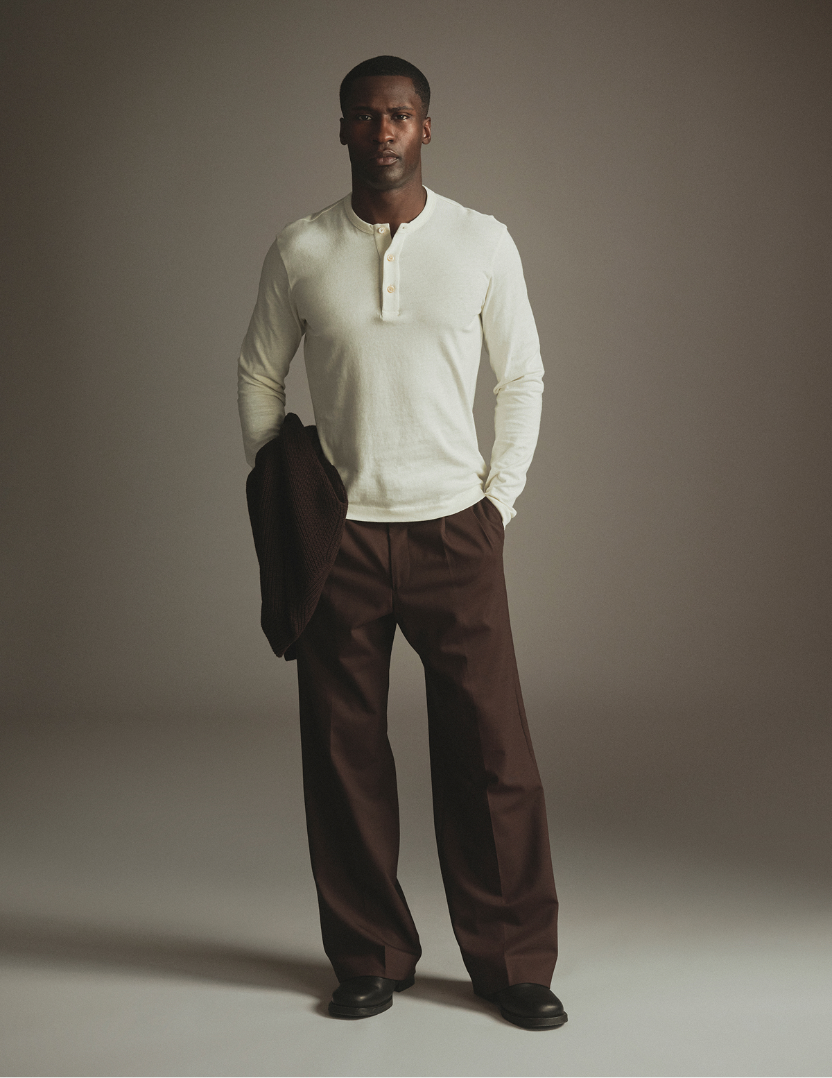 man wearing Cashmere Henley Shirt