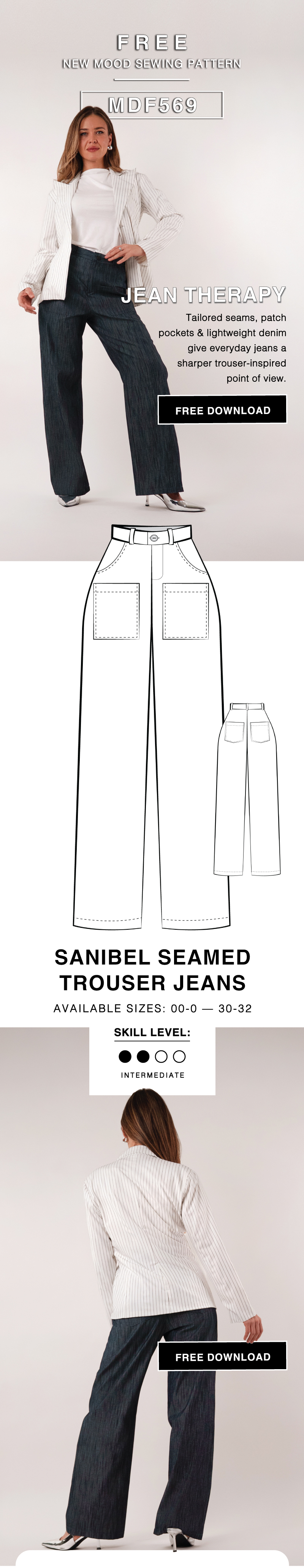 THE SANIBEL SEAMED TROUSER JEANS FREE SEWING PATTERN