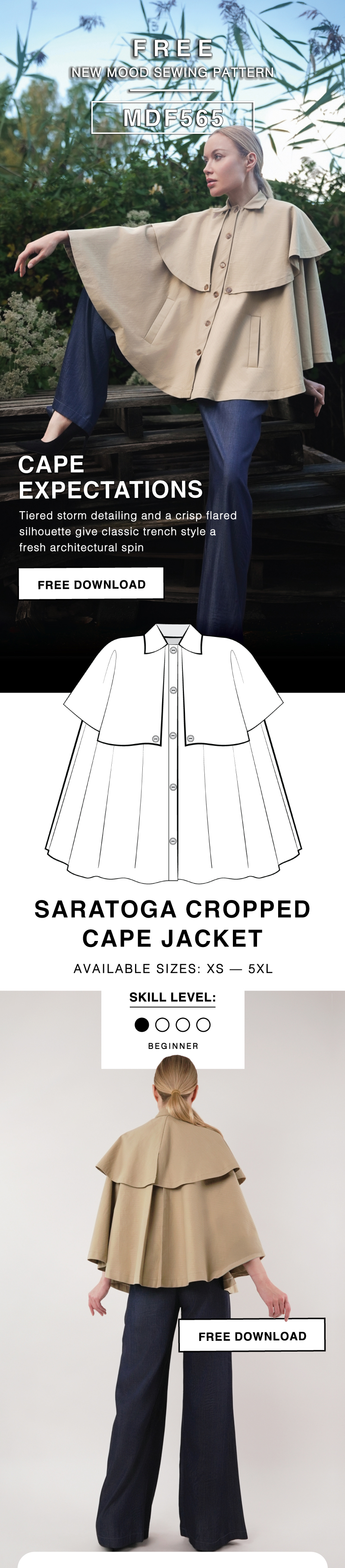 THE SARATOGA CROPPED CAPE JACKET FREE SEWING PATTERN