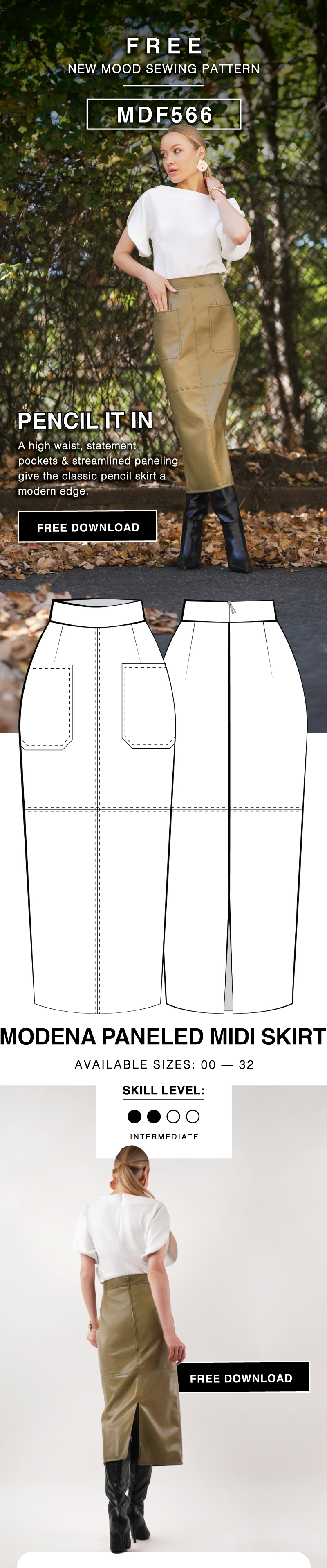 THE MODENA PANELED MIDI SKIRT FREE SEWING PATTERN