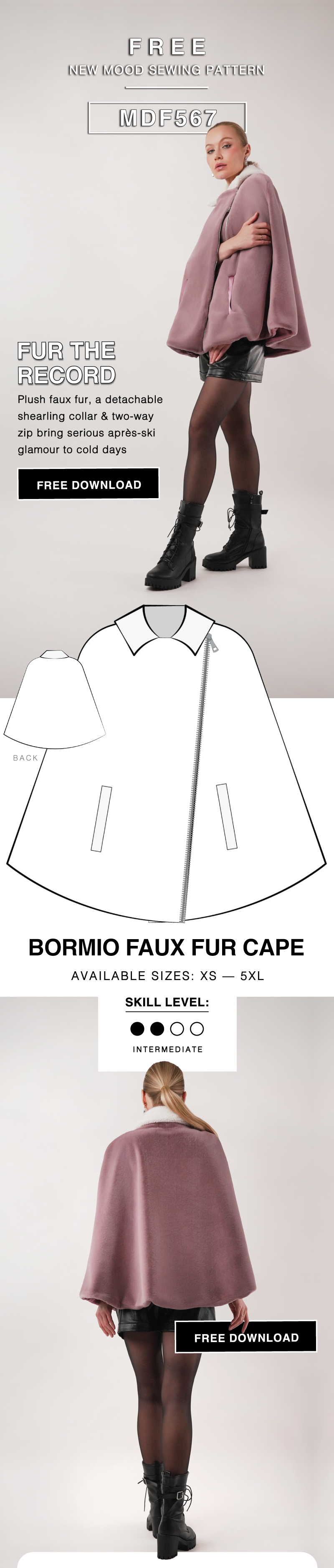 THE BORMIO FAUX FUR CAPE COAT FREE SEWING PATTERN