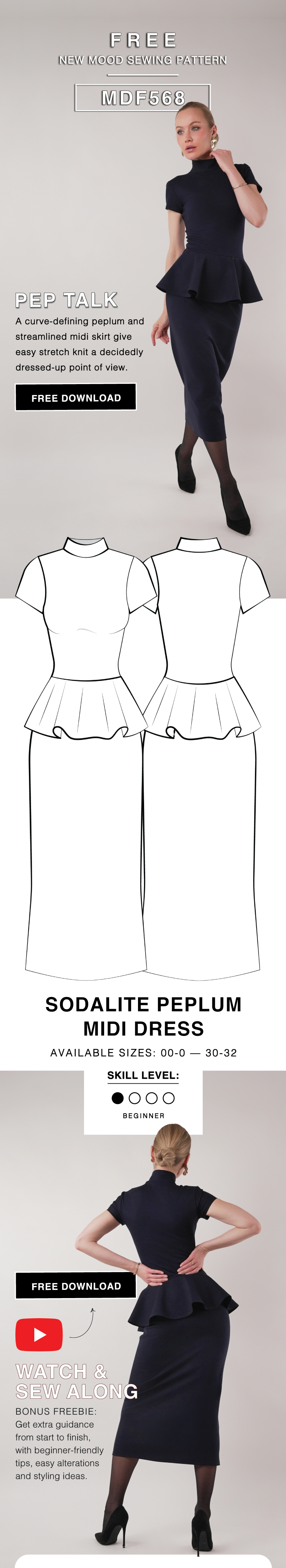 THE SODALITE PEPLUM MIDI DRESS FREE SEWING PATTERN