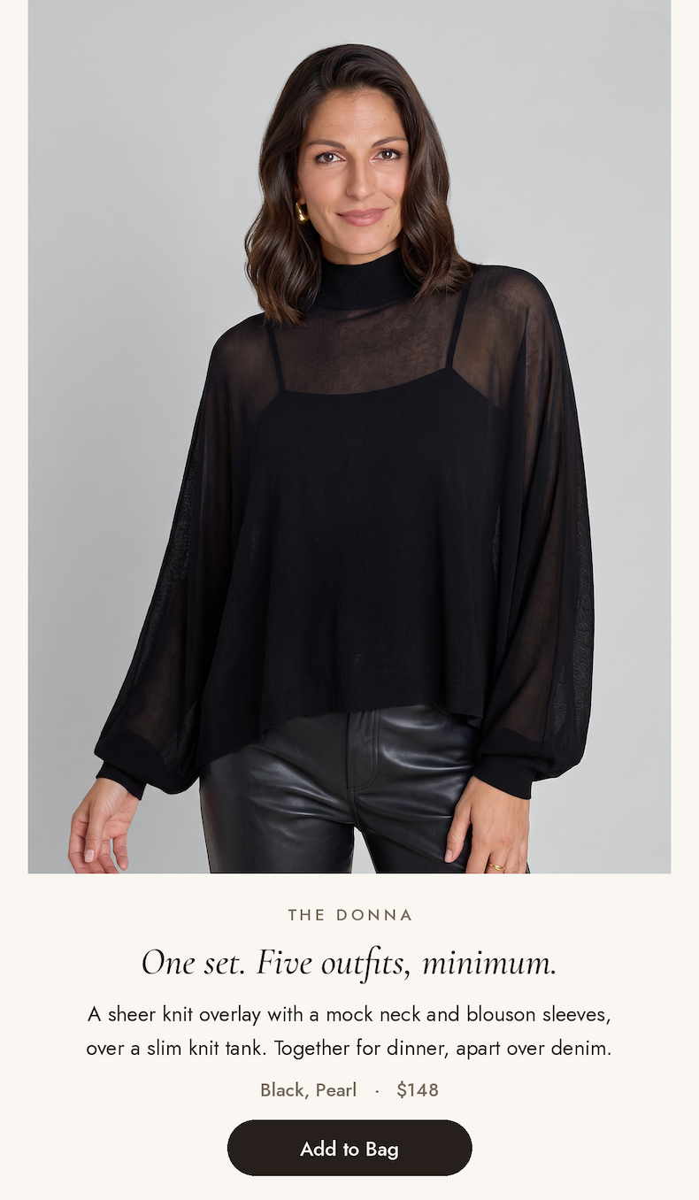 Donna Two Piece Sweater in Black: sheer knit overlay over a slim black knit tank