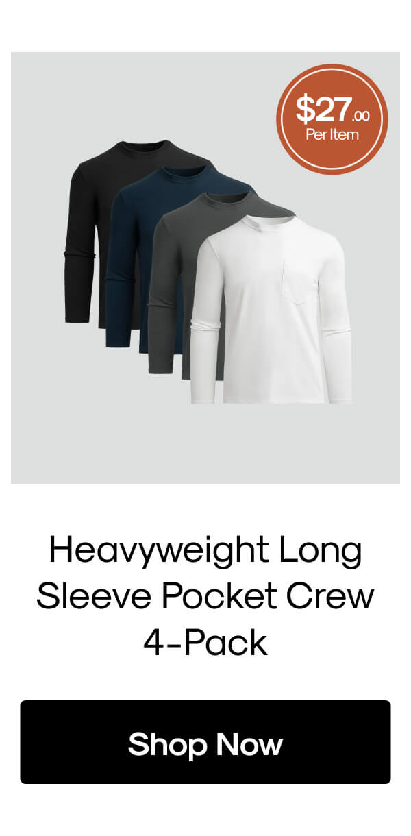 Heavyweight Long Sleeve Pocket Crew 4-Pack