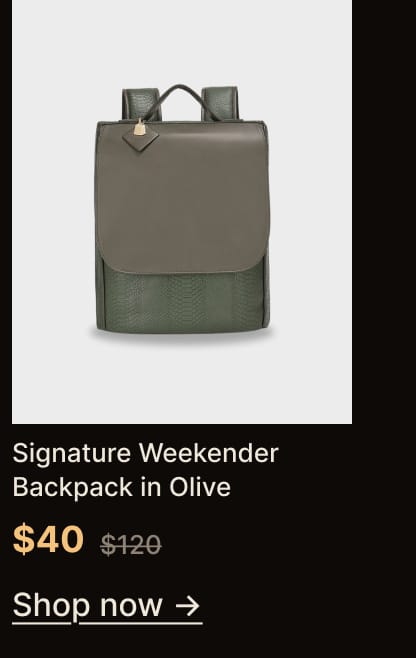 Signature Weekender Backpack in Olive, $40, originally $120. Shop now.