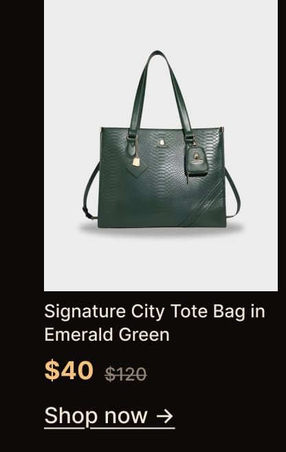 Signature City Tote Bag in Emerald Green, $40, originally $120. Shop now.