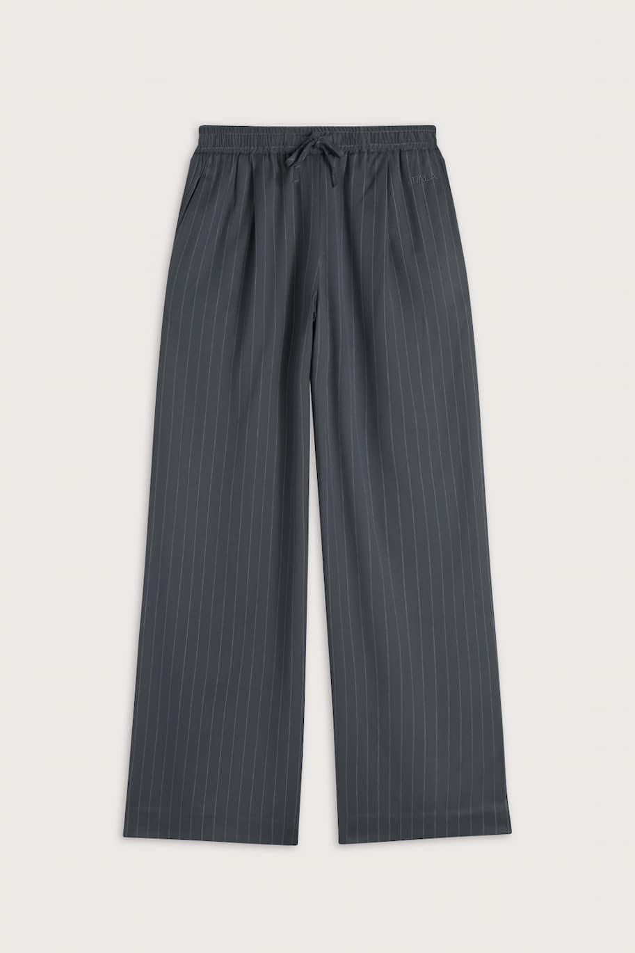 Drawstring Wide Leg Trousers - Charcoal Grey Stripe