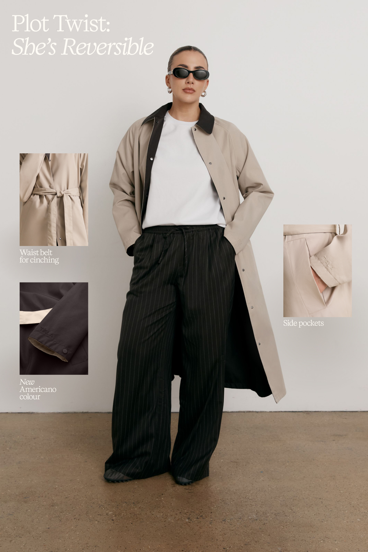 FARRON CLARK WEARING Longline Reversible Trench - Truffle / Americano