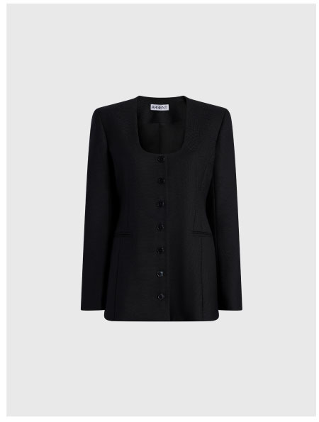 Scoop-Neck Blazer in Textured Wool Blend Scoop-Neck Blazer in Textured Wool Blend
